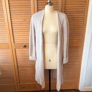 Halogen Cream Open-Front Ribbed Long Cardigan